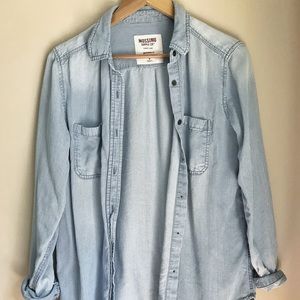 Mossimo Blue/White Striped Button-Down